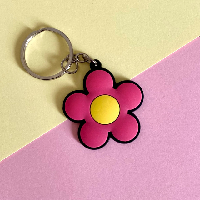 Porte clés fleur rose