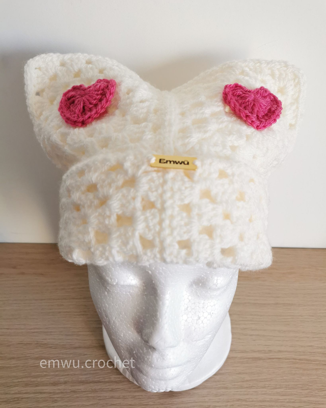 💗 Bonnet “Granny Squares” Self-Love - Blanc