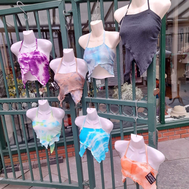 100% Dish Cloth Cotton Tye Dye Halter Neck Tie Tops