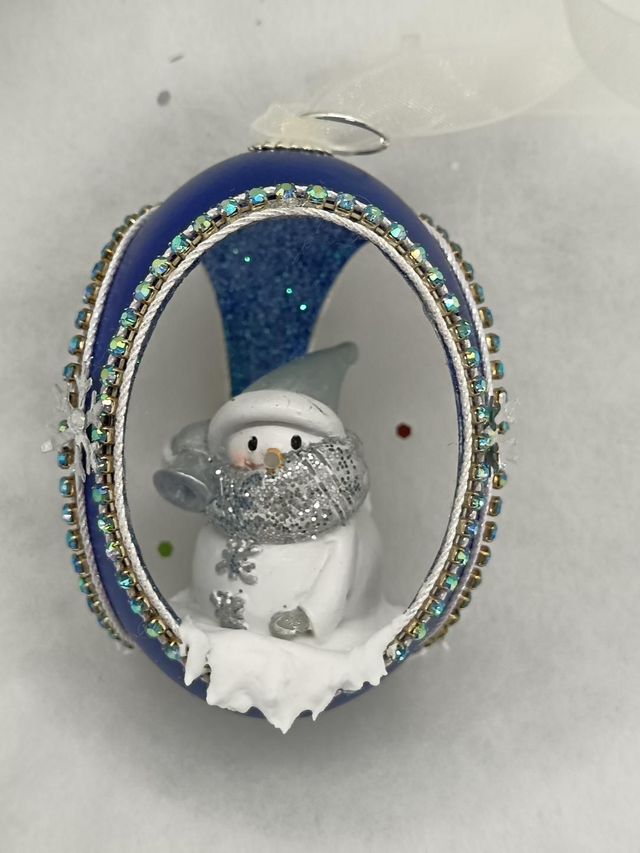 Silver Snowman in metallic blue duck egg