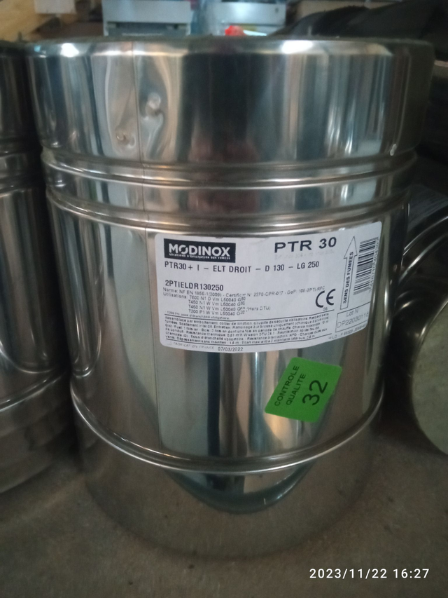 PTR30 élément Droit 250 PTR130 INOX - 2PTIELDR130250 