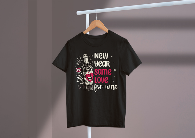 New Year Same Love for Wine, Wine Appreciation Funny Design. Neues Jahr, gleiche Liebe zum Wein, Weinanerkennung, lustiges Design