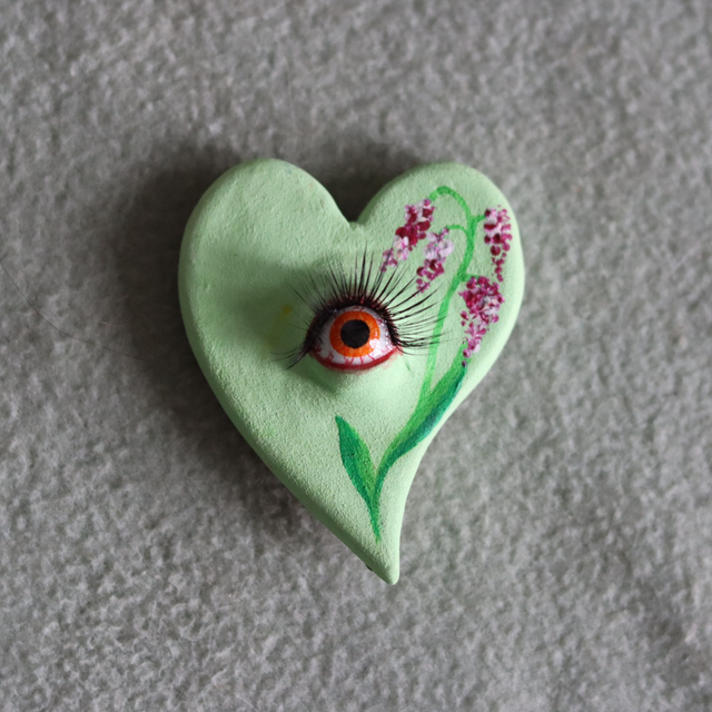 Cœur sacré mini fleuri vert et rose