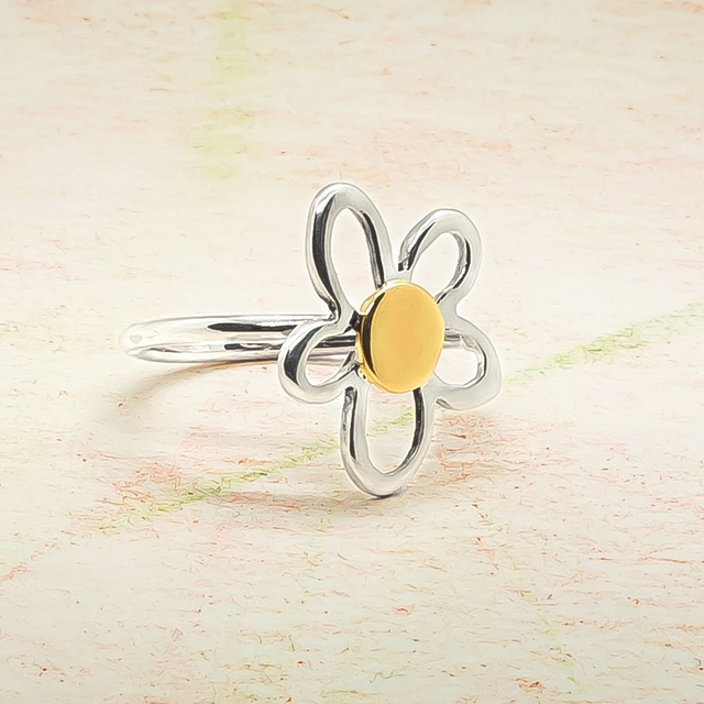 Anillo flor en plata 925 y oro