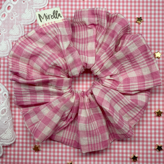 Pink Indian Cotton Jumbo Scrunchie 