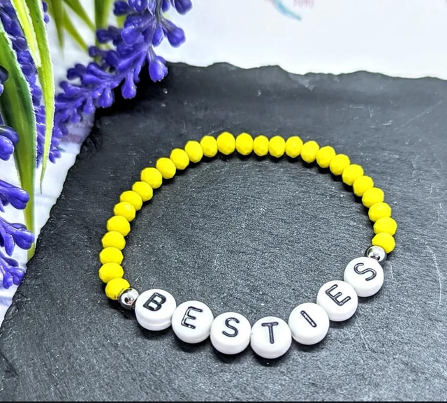 Yellow Ceramic Beaded "Besties" Children's Stretch Bracelet 