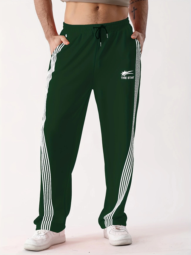 Men's Regular Fit Straight Leg Casual Sports Pants with Geometric Print