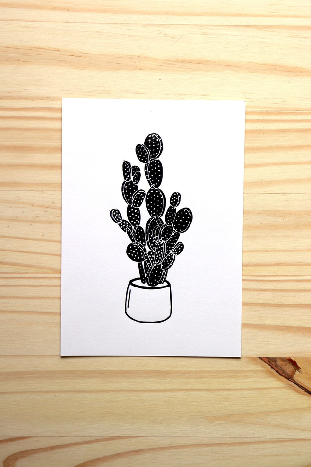 Linogravure A5 Cactus Opuntia