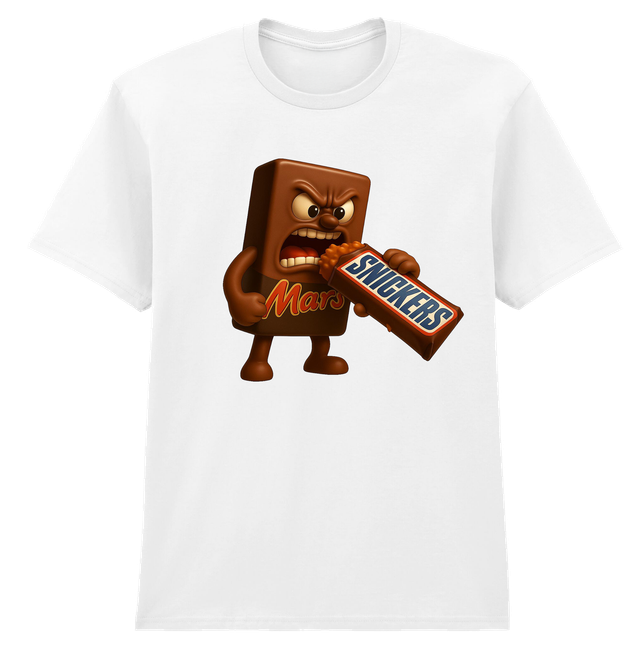 Mars Vs Snickers Chocolate White Soft Spun Patterned T-Shirt