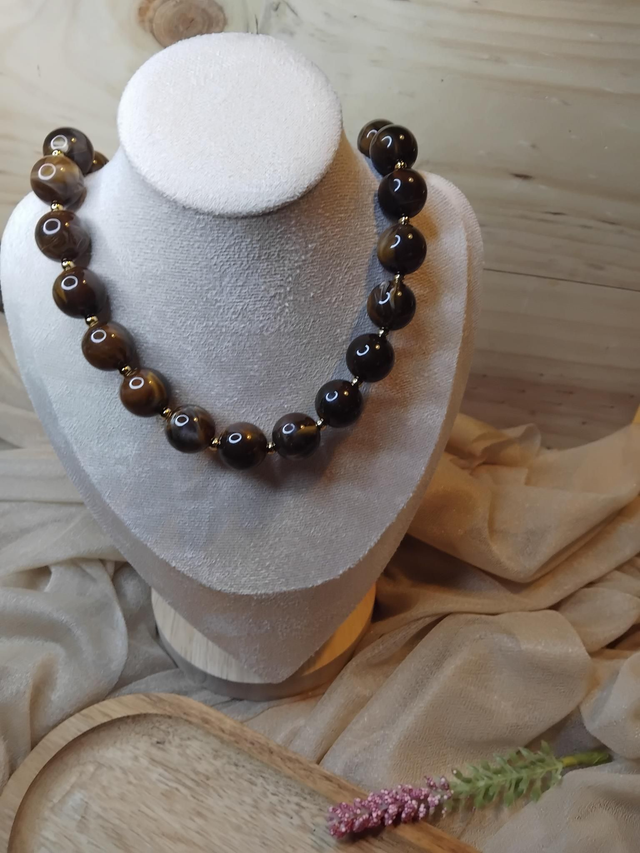 Collier boule brun en acier inoxydable 