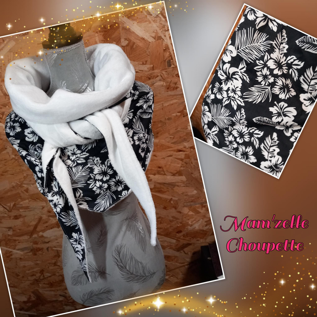 Maxi-châle tropical noir et blanc 