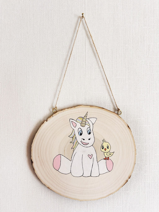 Peinture sur bois décorative licorne personnalisable