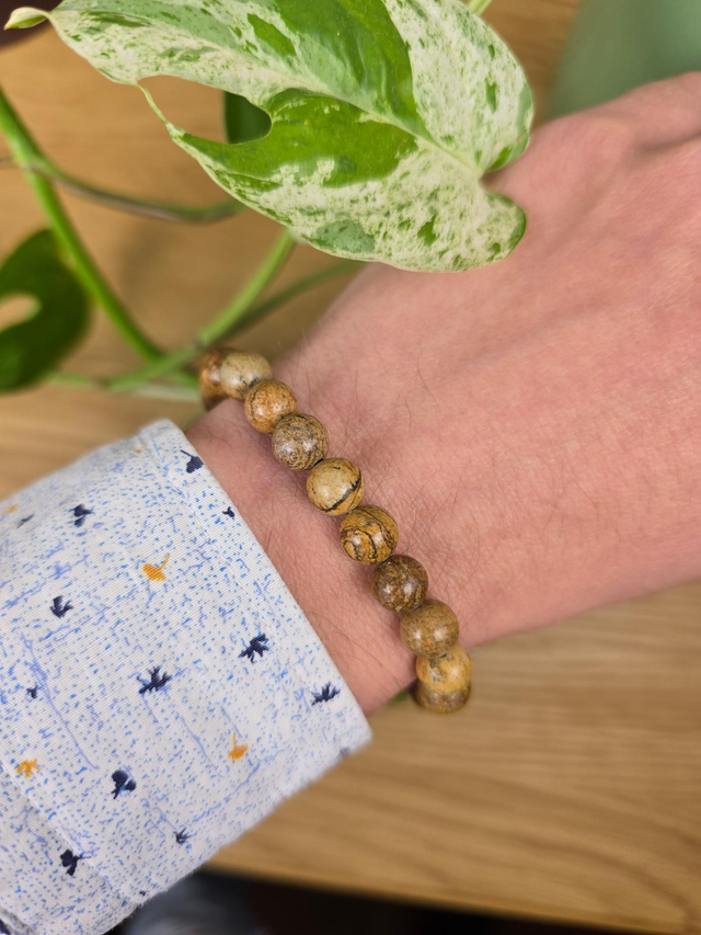Jaspe Paysage - Bracelet avec perles de 8 mm 