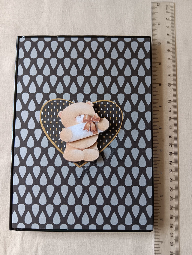 Decorated A5 Casebound Hardback Notebook Blue Floral Bear with gift