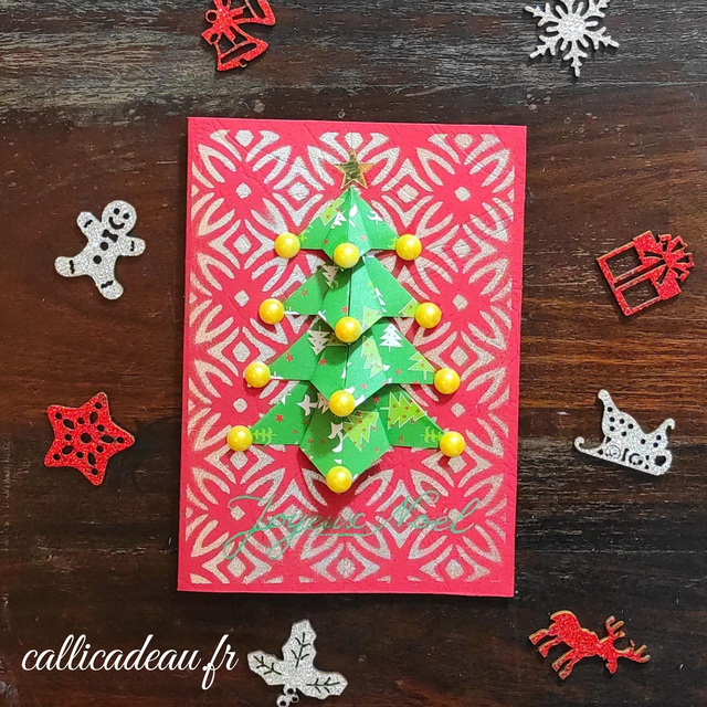 Carte Origami Sapin Calligraphie Joyeux Noël | Fait Main