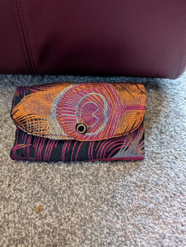 Satin Black / Gold Peacock Feather Purse