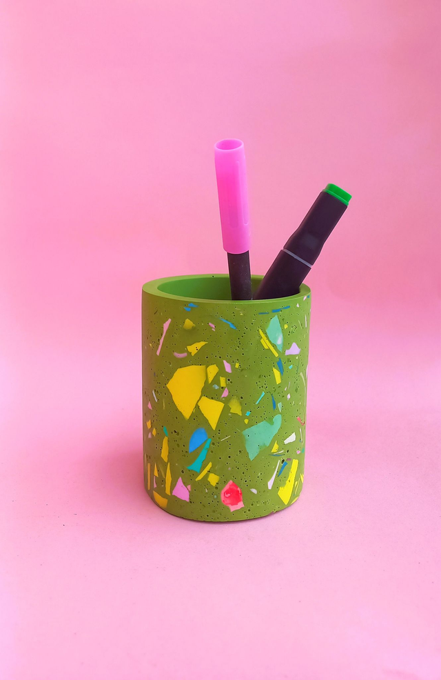 Kubek, okrągły pojemnik na akcesoria, na biurko, do łazienki, zielony, lastryko