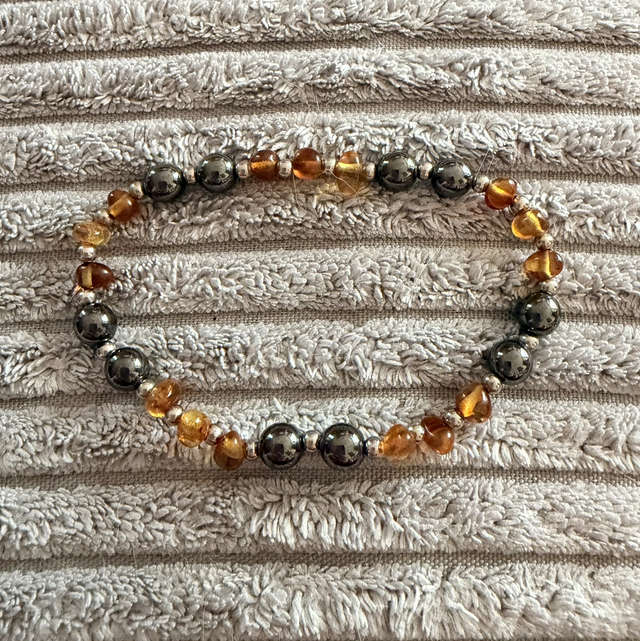 Baltic Amber & Hematite 6.5” Small bracelet 
