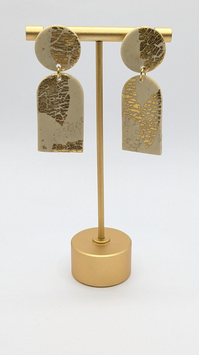 Boucles d'oreilles en pâte polymère - grande beige/doré