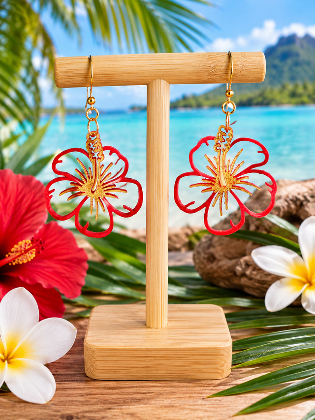 Boucles d'oreilles fleurs d'hibiscus
