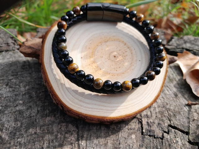 Bracelet cuir Oeil du tigre onyx