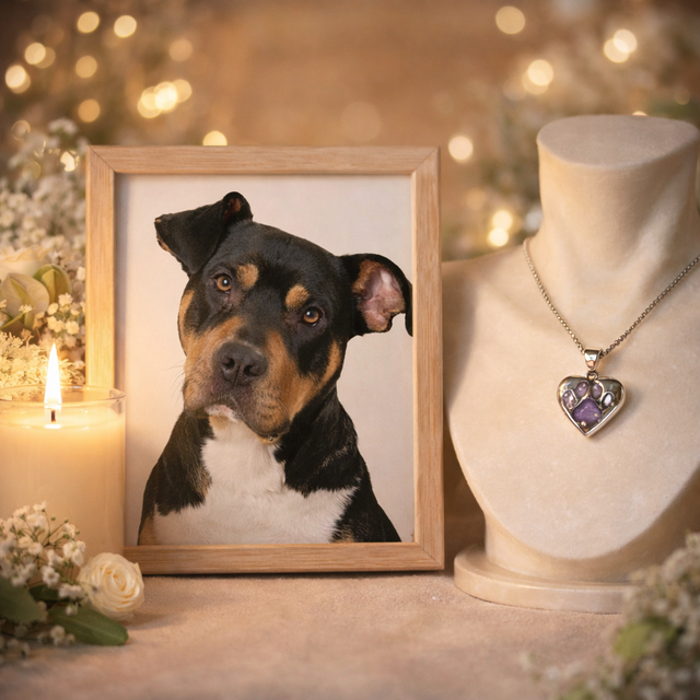 Custom Made Memorial Paw Print Heart Pendant