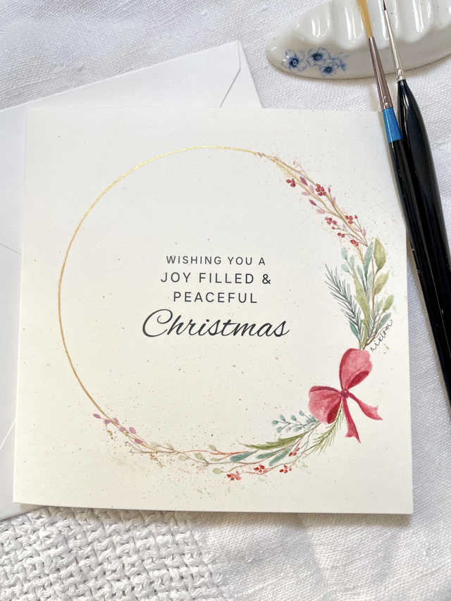 Square Christmas Card - Red Bow (Original Watercolour)