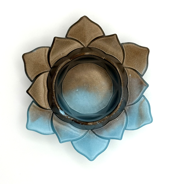 Bougeoir Lotus nuances de bleus et chocolat 