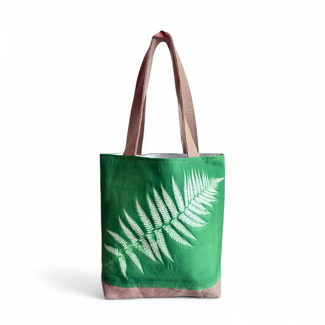 Sac cabas feuille de fougère - impressions botanique artisanales - pièce unique
