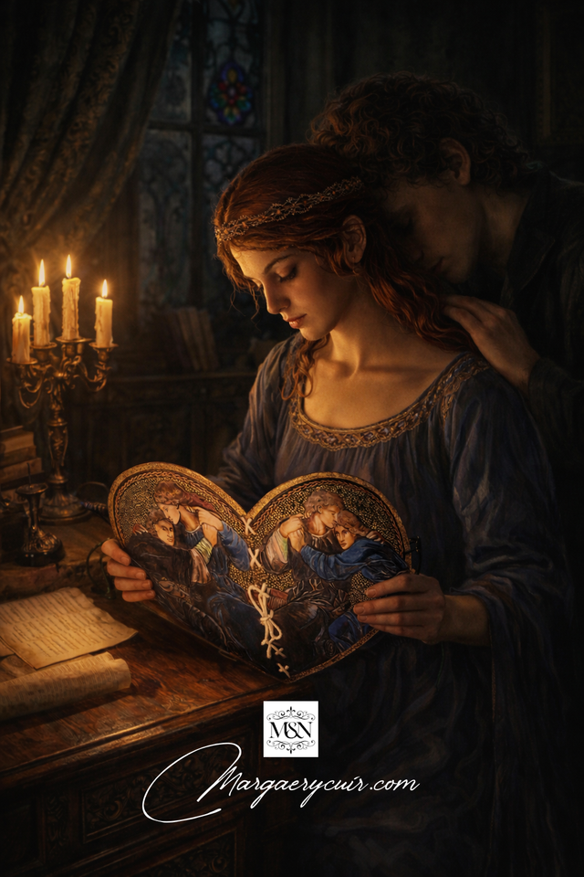 Carnet coeur en cuir préraphaélite