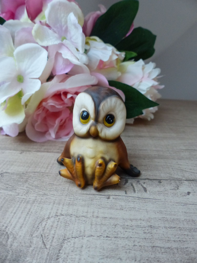 Royal Präsente Adorable Figurine Bébé Chouette Assise en Céramique Peinte à la main Vintage Collection, Cadeau Naissance Couple Maman