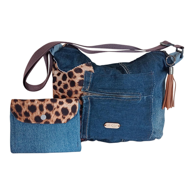 Conjunto eco: bolso + cartera de jeans reciclados y animal print ♻️🖤