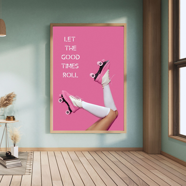 80er  Styl -„Let the Good Times Roll“ Poster – Digitaler Download – Rollschuh Wandkunst – Pink Retro Print