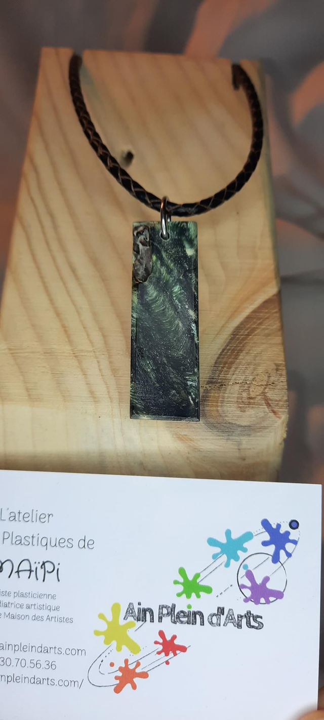 Collier homme frêne gris noir rectangle