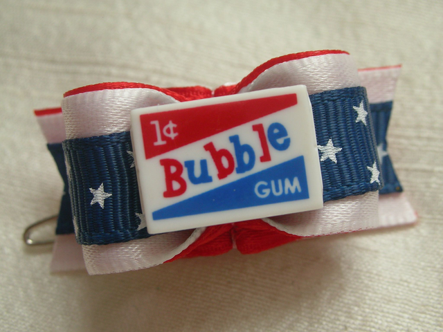 Noeud pour chien fantaisie rouge blanc-étoiles-bubble gum