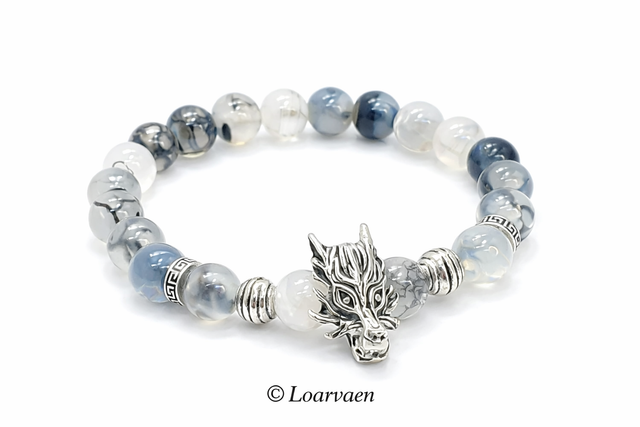 Bracelet «  Dragon » Agate veines de dragon bleu 8 mm