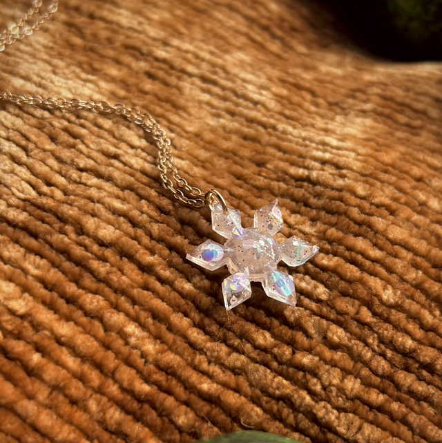 Snowflake Necklace Dainty - Pink and Gold