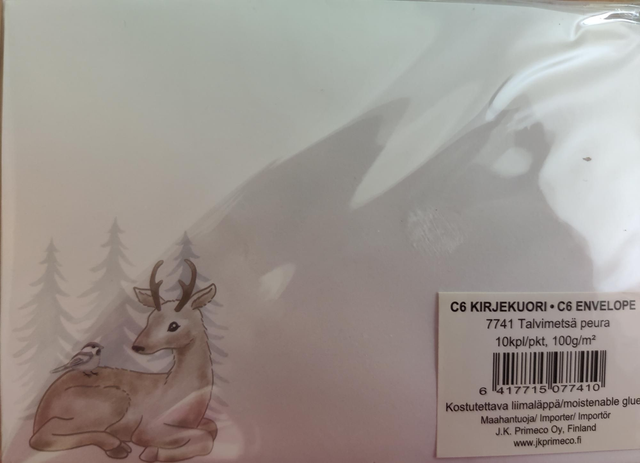 Talvimetsä peura kirjekuori