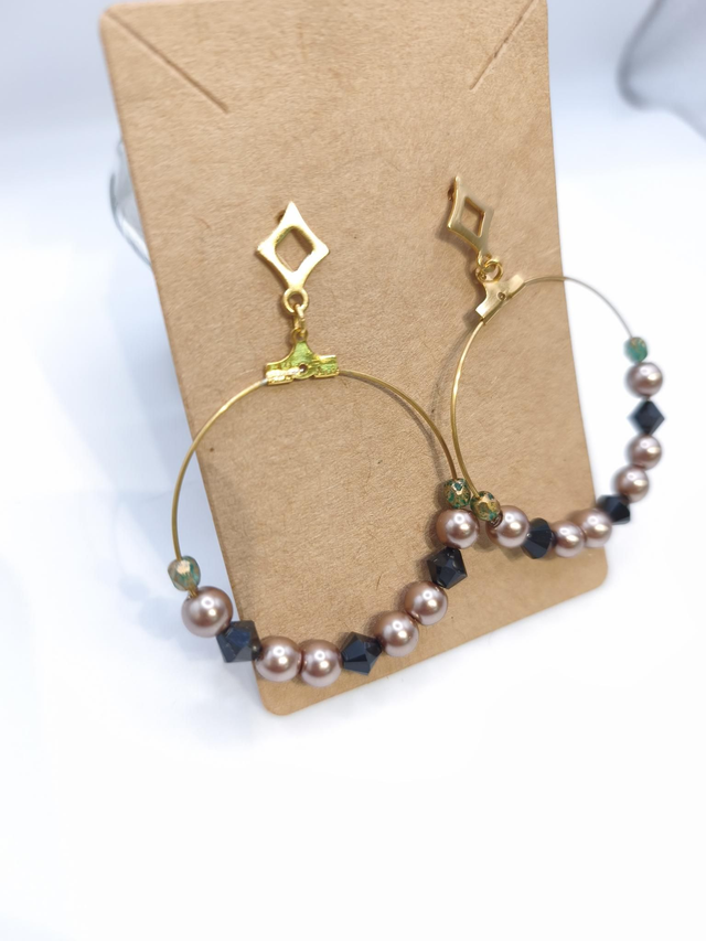 Boucles d'oreilles noir et irisé bronze