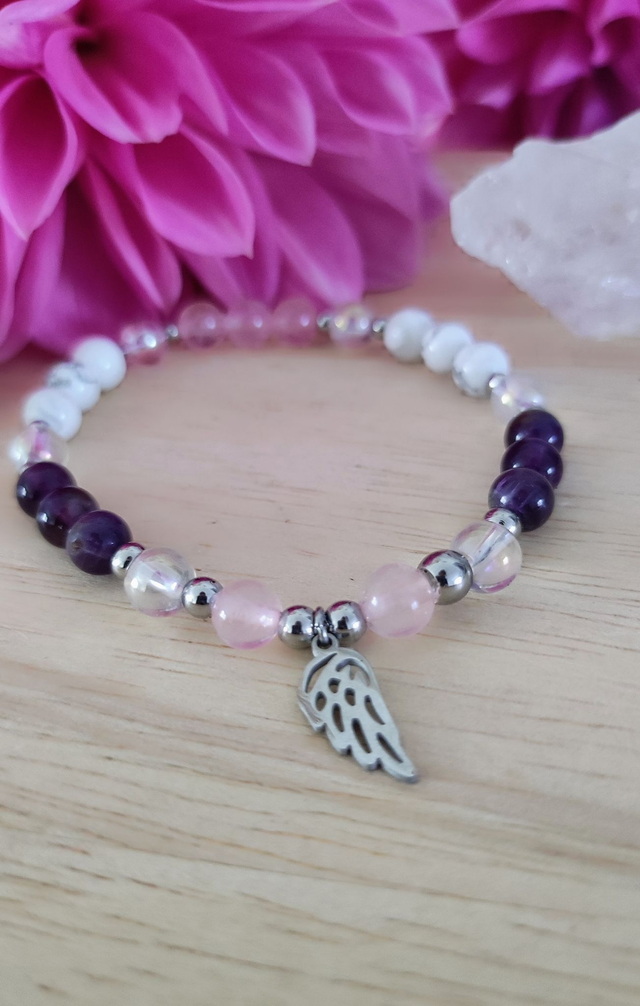 Bracelet "Paix intérieure" Améthyste, Quartz rose et Howlite