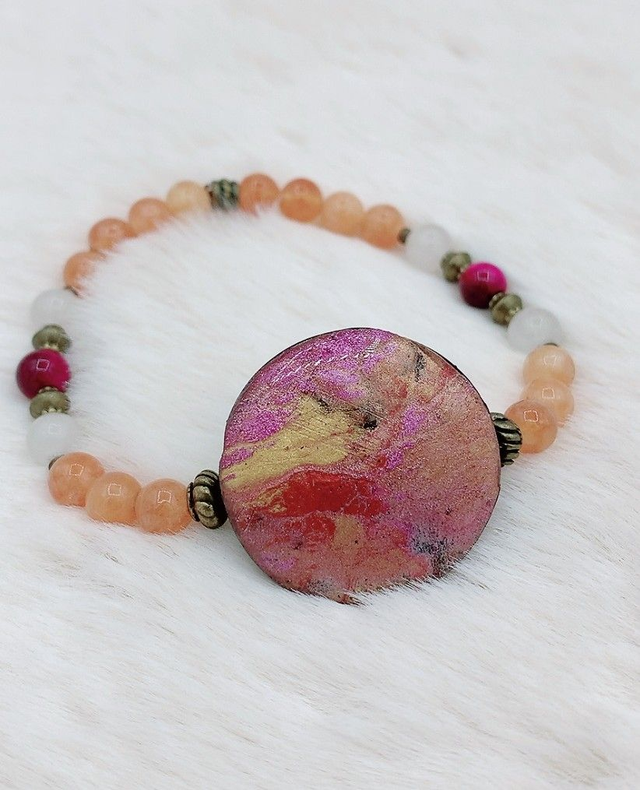 Bracelet "Eclat Naturelle" Oeil de Tigre Teintée , pierre de lune et Calcite