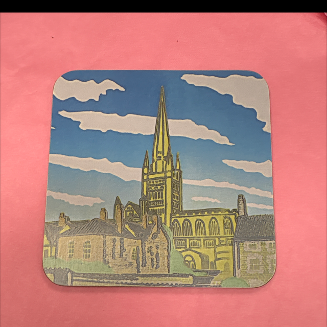 Norwich cathedral coaster linocut lain