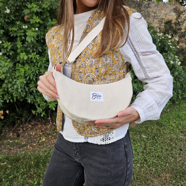 Sac demi-lune duo de beige 