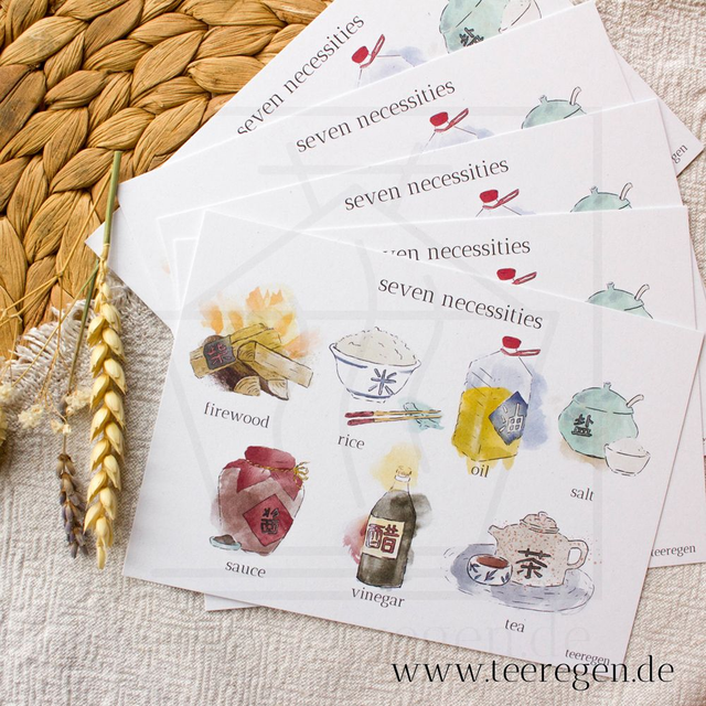 Seven Necessities - Set of 5 - Tea Culture On Postcards