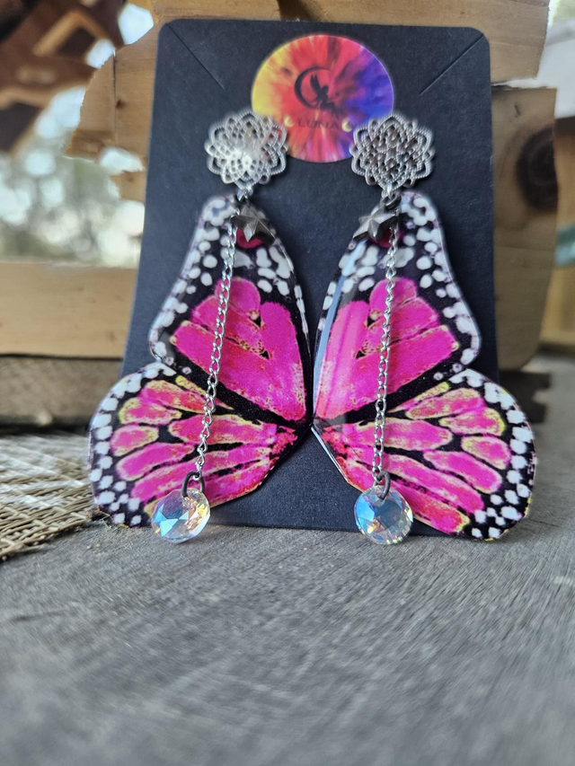 Boucles d'oreilles papillon rose