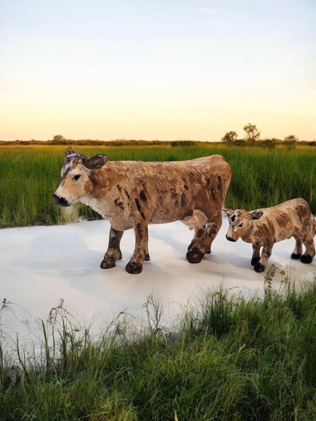 9024 Lot d' une vache artisanales et un vœu