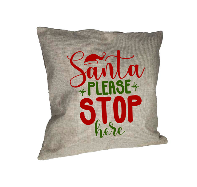 Burlap Cushion - Santa Stop Here