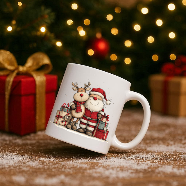 Vintage Santa &amp; Reindeer 11oz Ceramic Printed Mug Design 8