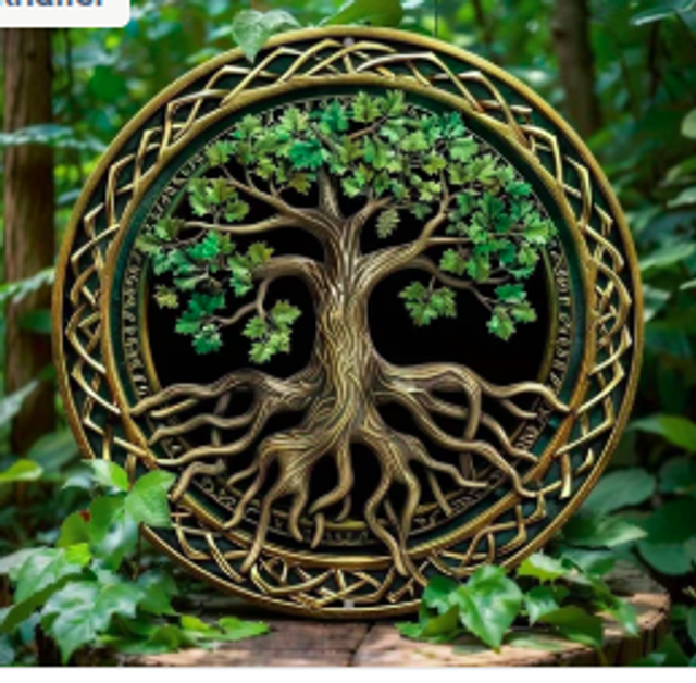 Wanddecoratie metalen bord Levensboom Klassiek 20cm diameter