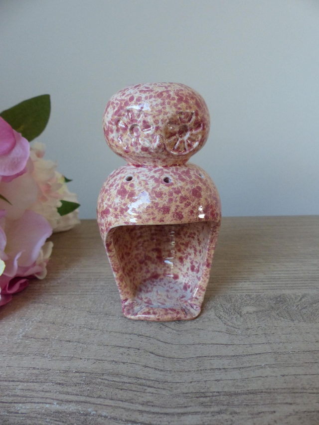 Bougeoir Photophore Brûle-Parfum Chouette en Grès Rose – Sculpture Artisanale Vintage Multifonction, Déco Maison et Diffuseur de Parfum